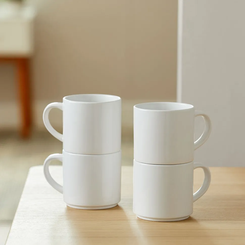 Stapelbarer Keramik-Tassenrohling, Weiß-300ml (4Stk.)
